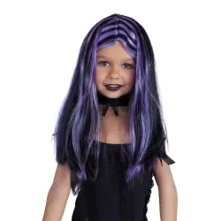 PELUCA BRUJITA NEGRA CON MECHAS LILAS