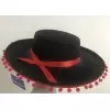 SOMBRERO CORDOBES FIELTRO NEGRO CON BORLA ROJA