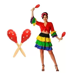PAR MARACAS MADERAS ROJAS CON TOPOS BLANCOS
