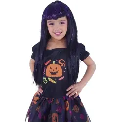 Black little witch wig with lilac highlights