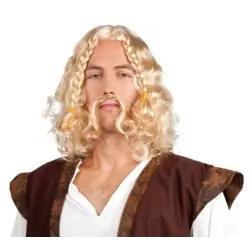 Peluca vikingo rubia con bigote