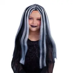 PELUCA BRUJITA NEGRA CON MECHAS BLANCAS