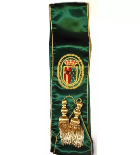 BANDA CONCEJAL ESCUDO PERSONALIZADO BORDADO Y FLECOS 