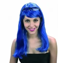 Peruca longa azul
